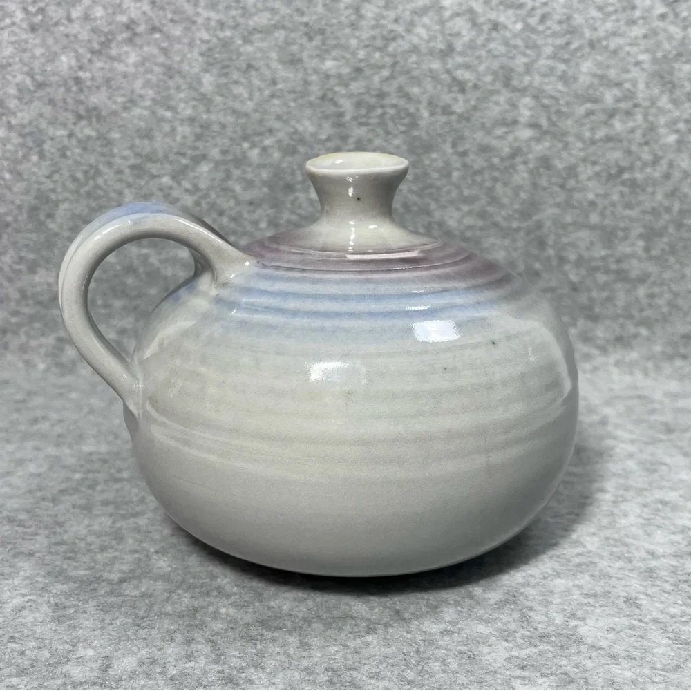 Studio Art Pottery Vase Signed Glazed Stoneware w Handle‎ Pitcher Boho Signed